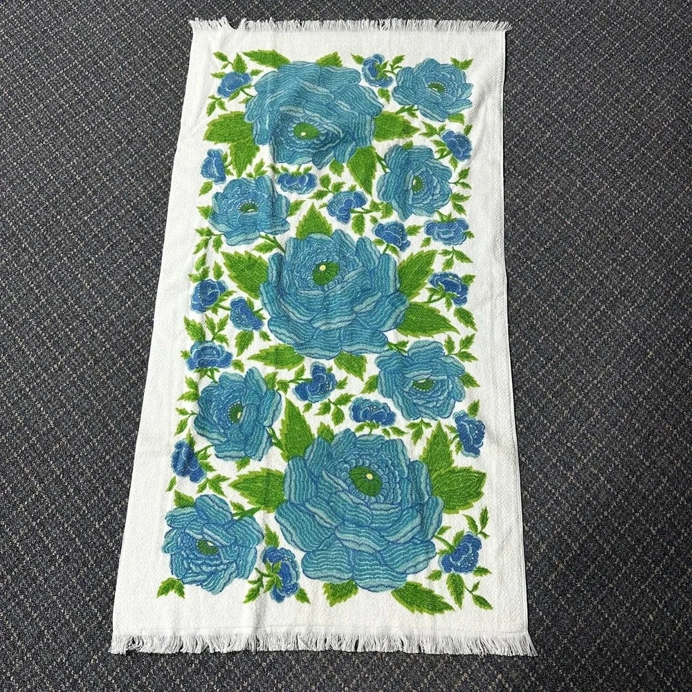 Vintage Fieldcrest Retro blue towel set bath hand‎ washcloth 1970s